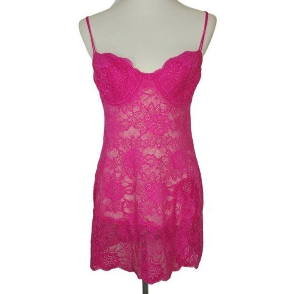 Victorias Secret Lingerie Lace Nighty Sleeveless Hot Pink Size 36B